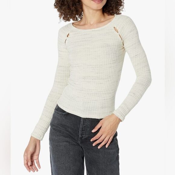 MONROW Cosmo Long Sleeve Ash Rib-Knit Top Size Small - Picture 1 of 9
